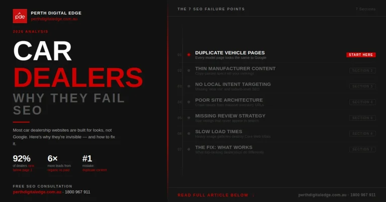 Car dealers SEO fails banner - Perth Digital Edge
