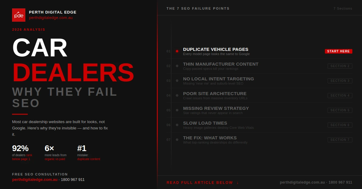 Car dealers SEO fails banner - Perth Digital Edge